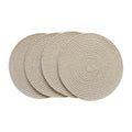  Cotton Dining Table Round Placemat Mats Set of 4 (Beige-White)
